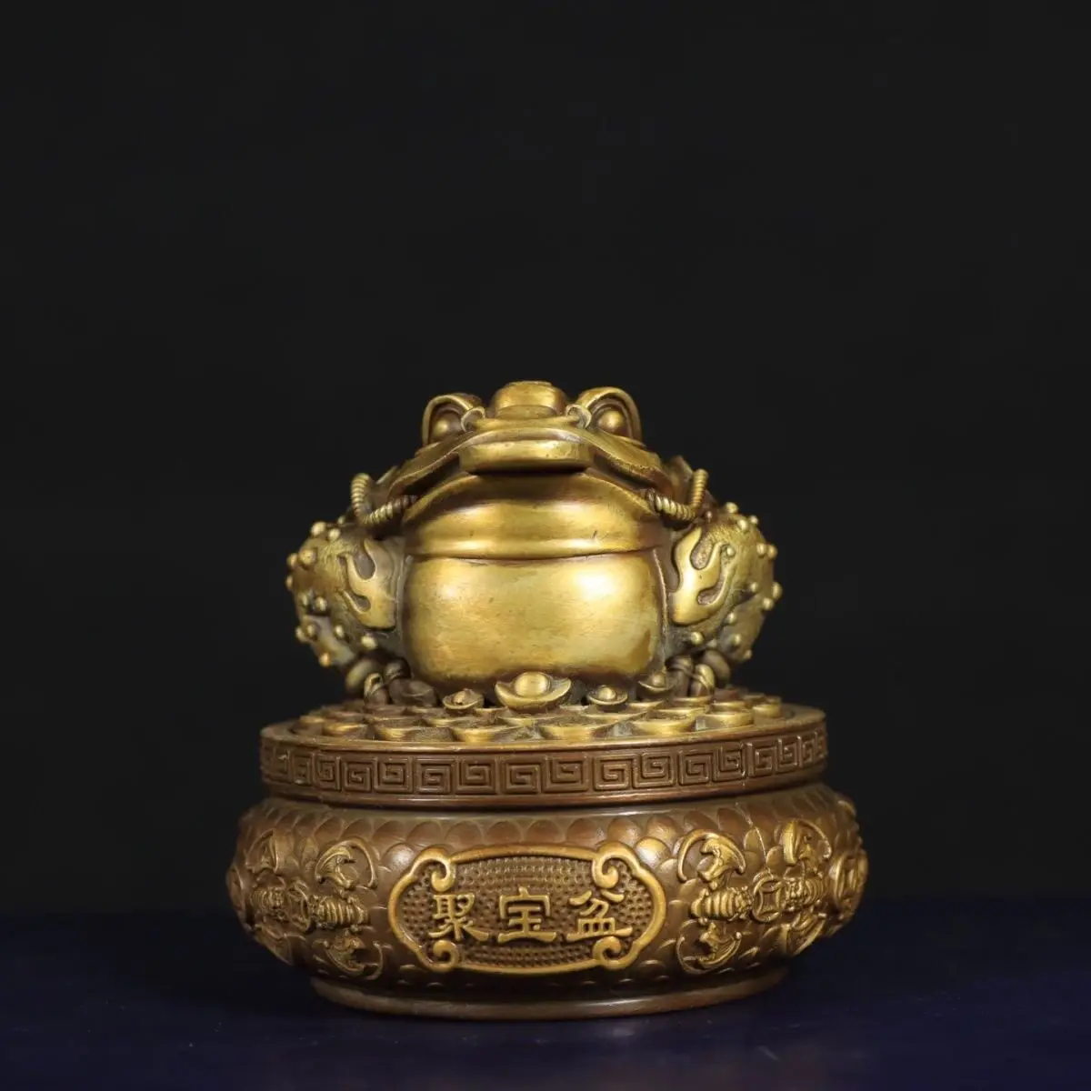 Solid Copper Three Legged Toad Treasure Basin Feng Shui Wealth Opening Gift