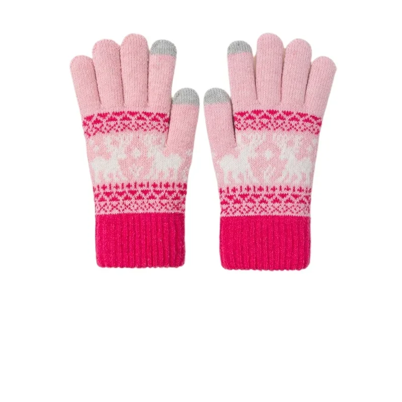 Утолщенные вязаные перчатки, осенне-зимние женские и мужские рождественские теплые ветрозащитные перчатки с оленем, велосипедные перчатки для покупок, варежки с длинными пальцами