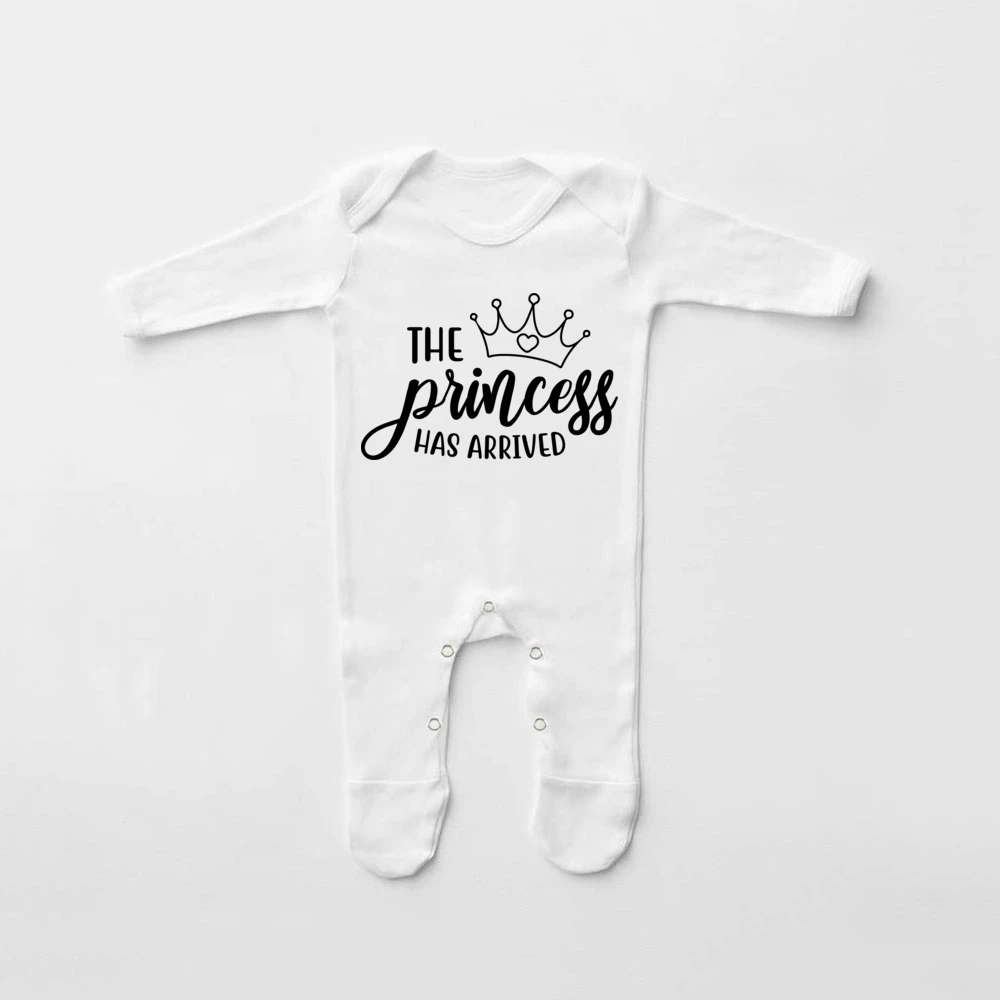 The Prince Princess Has Arrived Babygrow Sleepsuit Newbron Baby Announcement Shower Sleepsuit Baby Coming Home Clothes