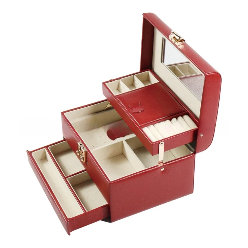 

CLL high-end exquisite leather jewelry box wedding portable necklace ring jewelry storage box