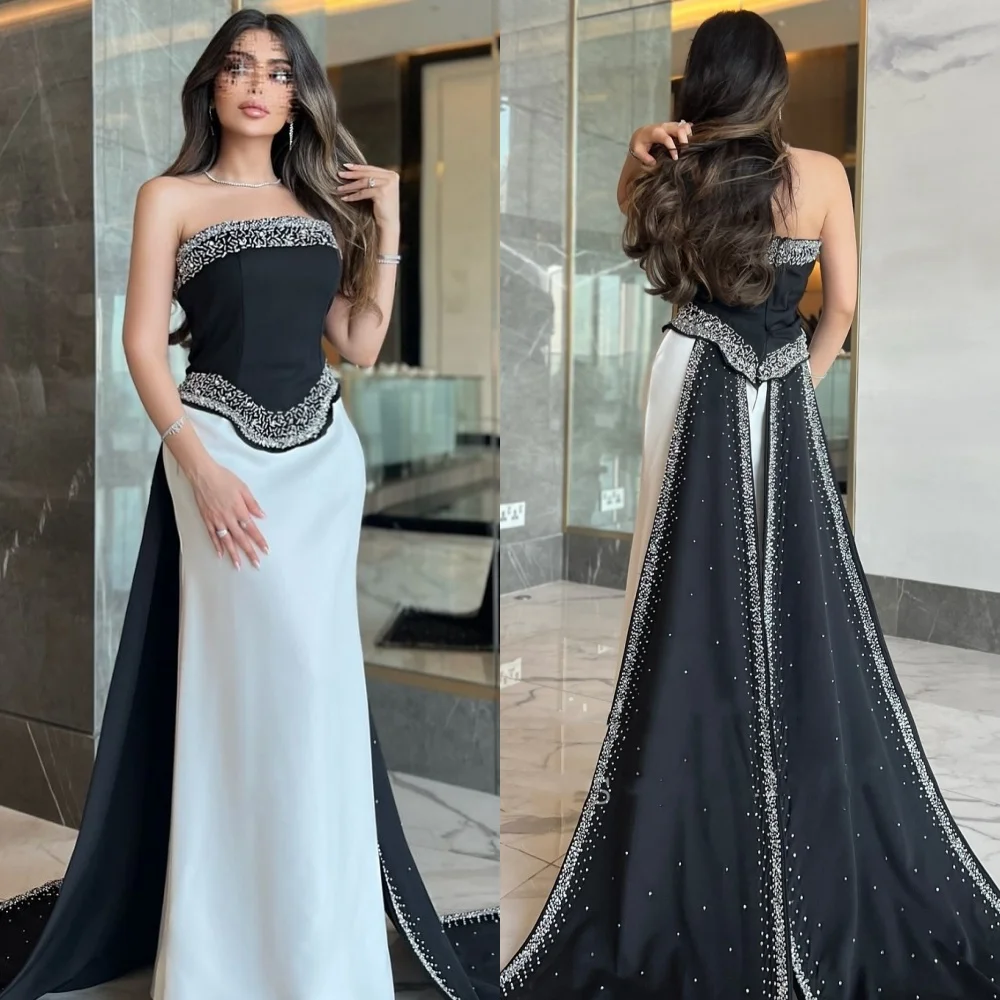 Customized Intricate Sparkle Pleat Beading Sequined Straight Strapless Long Dresses Bespoke Occasion Dresses Sizes Available