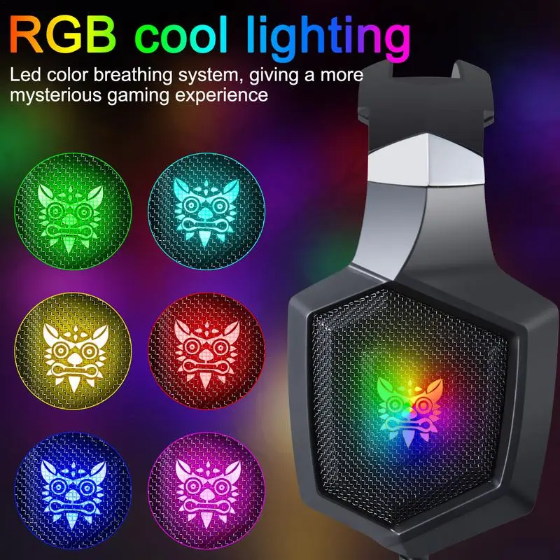 سماعات رأس للألعاب إلغاء الضوضاء RGB ، سماعة رأس سلكية ، سماعات أذن للهاتف الخلوي الأسود ، كمبيوتر ، كمبيوتر لوحي ،