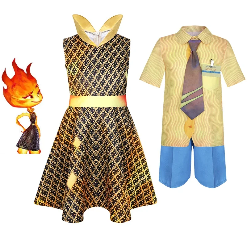 Kids Clothes Animated Movies Elemental Amber Wade Cosplay Costumes Aqua Shirt Shorts Fire Dress Girls Party Anime Costumes