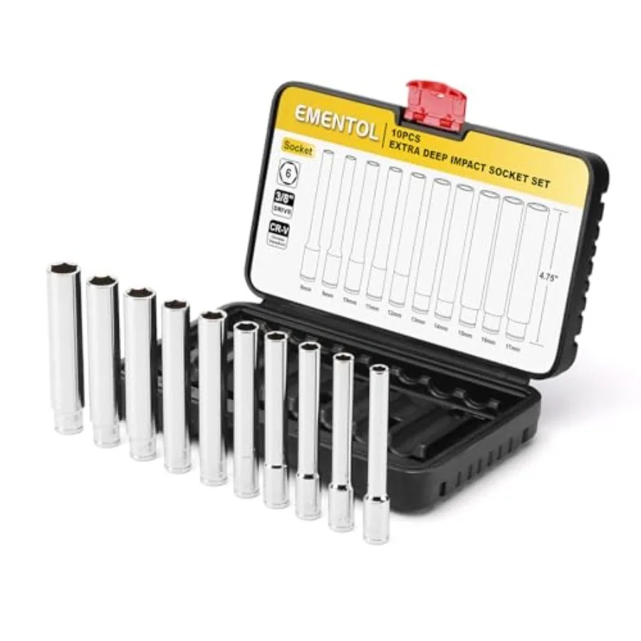 

10PCS 3/8-Inch Drive Metric Deep Socket Set 8-17MM Deep Sockets Extra Long 6-point Cr-V Steel