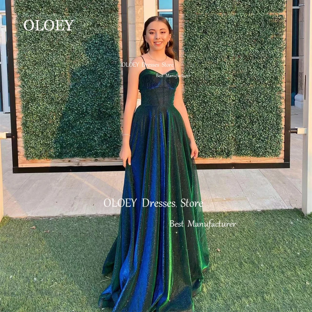 

OLOEY Exquisite Sweetheart Glitter Prom Dress Pleats Tulle Wedding Party Dress Spaghetti Straps Sleeveless Performance Dress