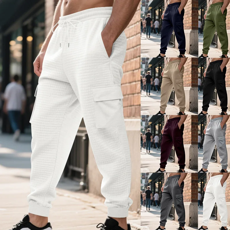 Spring And Autumn Pants Men's Multi-pocket Tooling Jacquard Small Square Men's Casual Pants