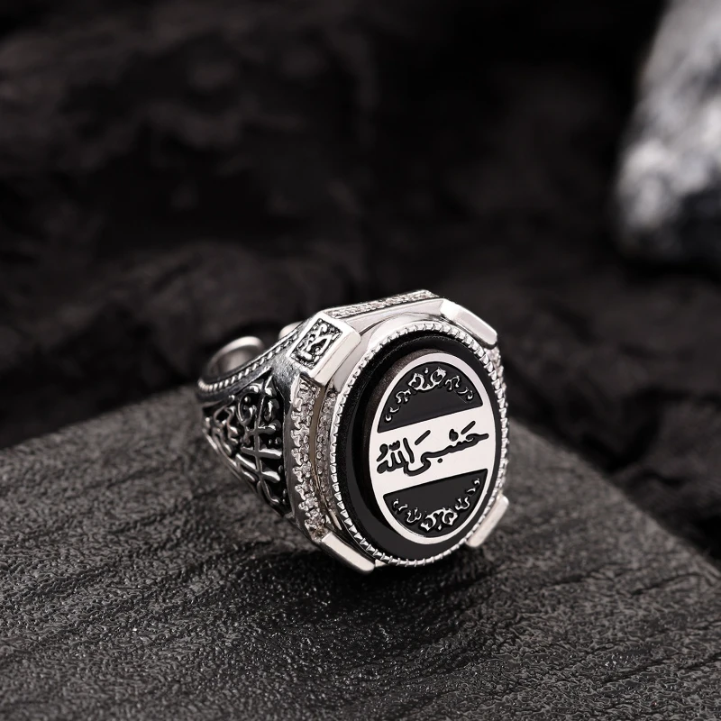 European and American new fashion retro scriptures electroplated two-color personalized men's rings