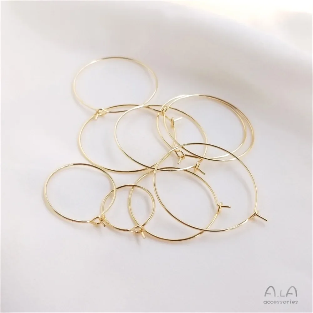 1 par de pendientes redondos chapados en oro de 14K, anillo redondo, accesorios para pendientes diy, materiales de joyería colgantes para oreja con cuentas