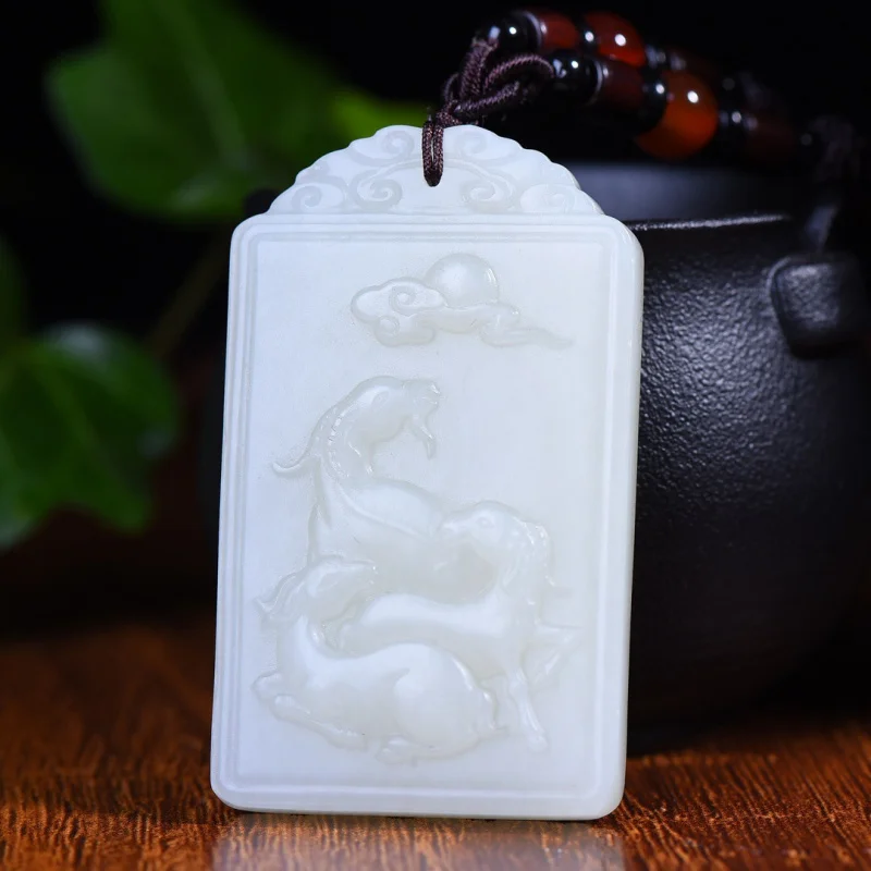 Three Rams Bring Natural Hetian White Jade Zodiac Sign Of Sheep Pendant Birth Buddha
