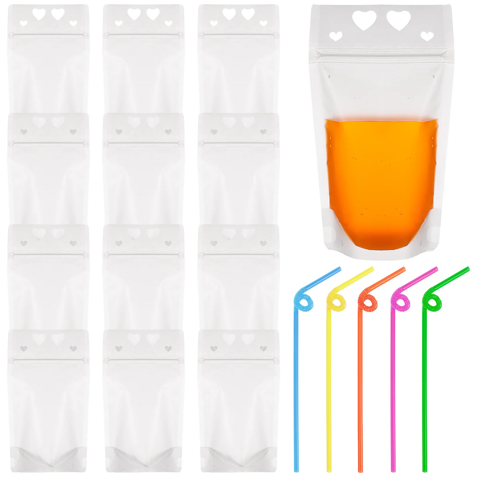 

50 PCS Reusable Juice Bag Straw Set Hand-held Translucent Drink Bags with Zipper