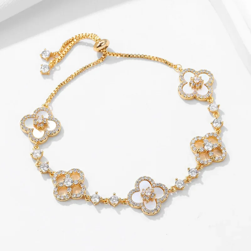 ضوء فاخر زهر الكرز الوردي شل مثل البرسيم سوار، المرأة مجوهرات أنيقة أنيقة، محظوظ أربع أوراق زهرة تصميم، حار بيع #6