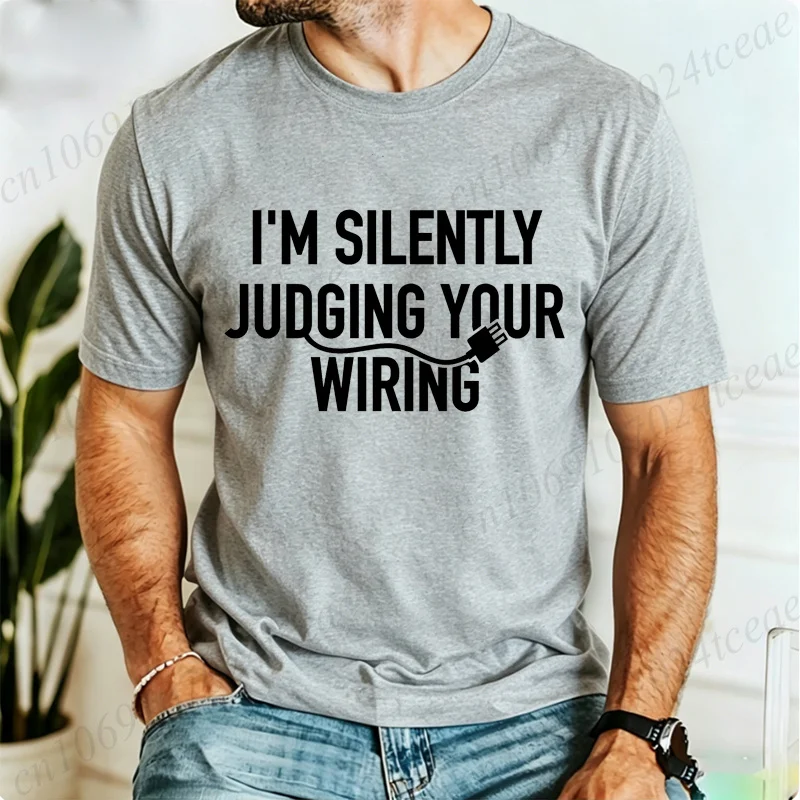 Men Summer T-Shirts Funny Electrician Design Short-sleeved T-shirt Stylish Casual Round-neck Tees Electrician Dad T Shirt Gifts