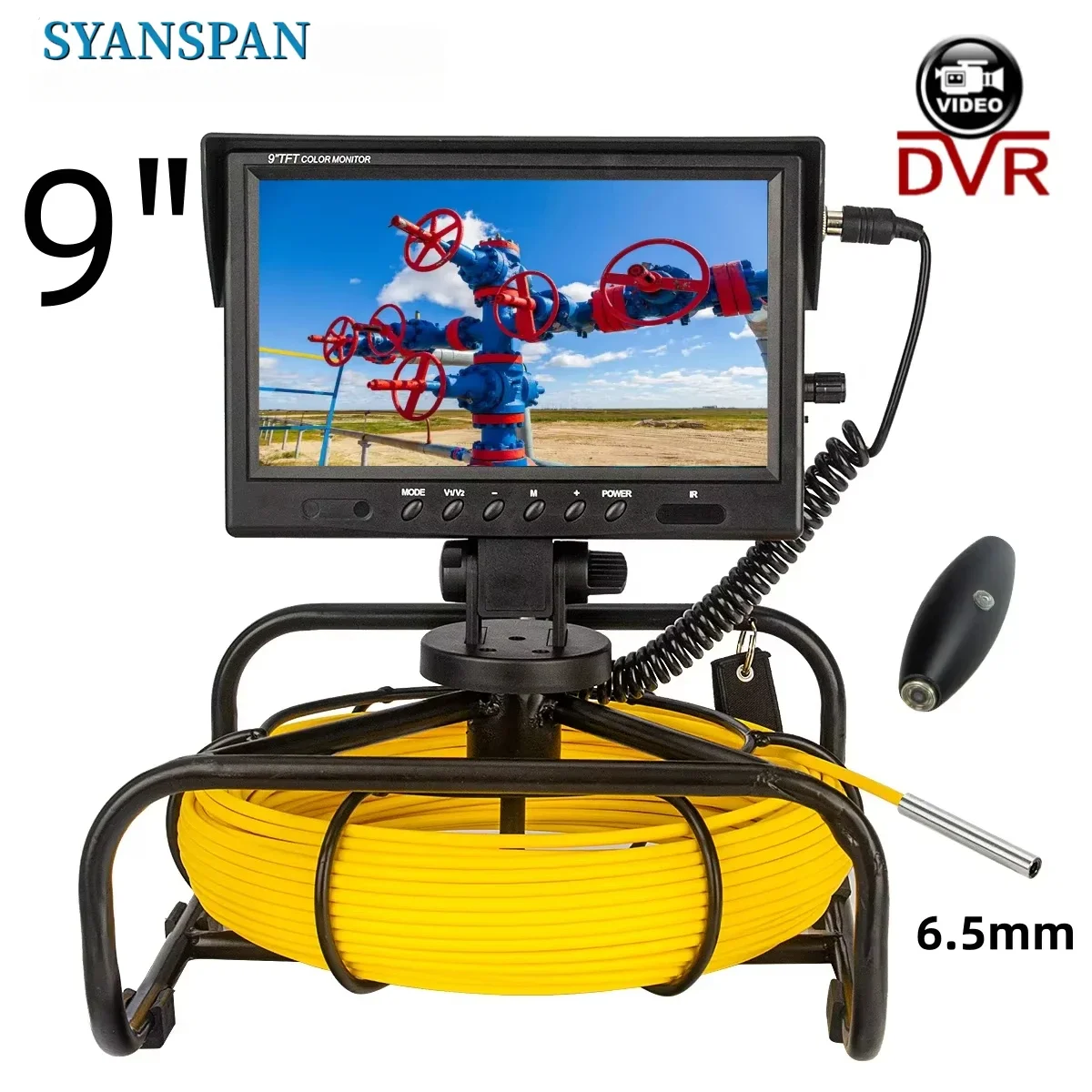 Pipe Inspection Camera 9inch HD1080P Monitor 6.5mm Sewer Pipeline Borescope, SYANSPAN 8GB DVR Video Drain Industrial Endoscope