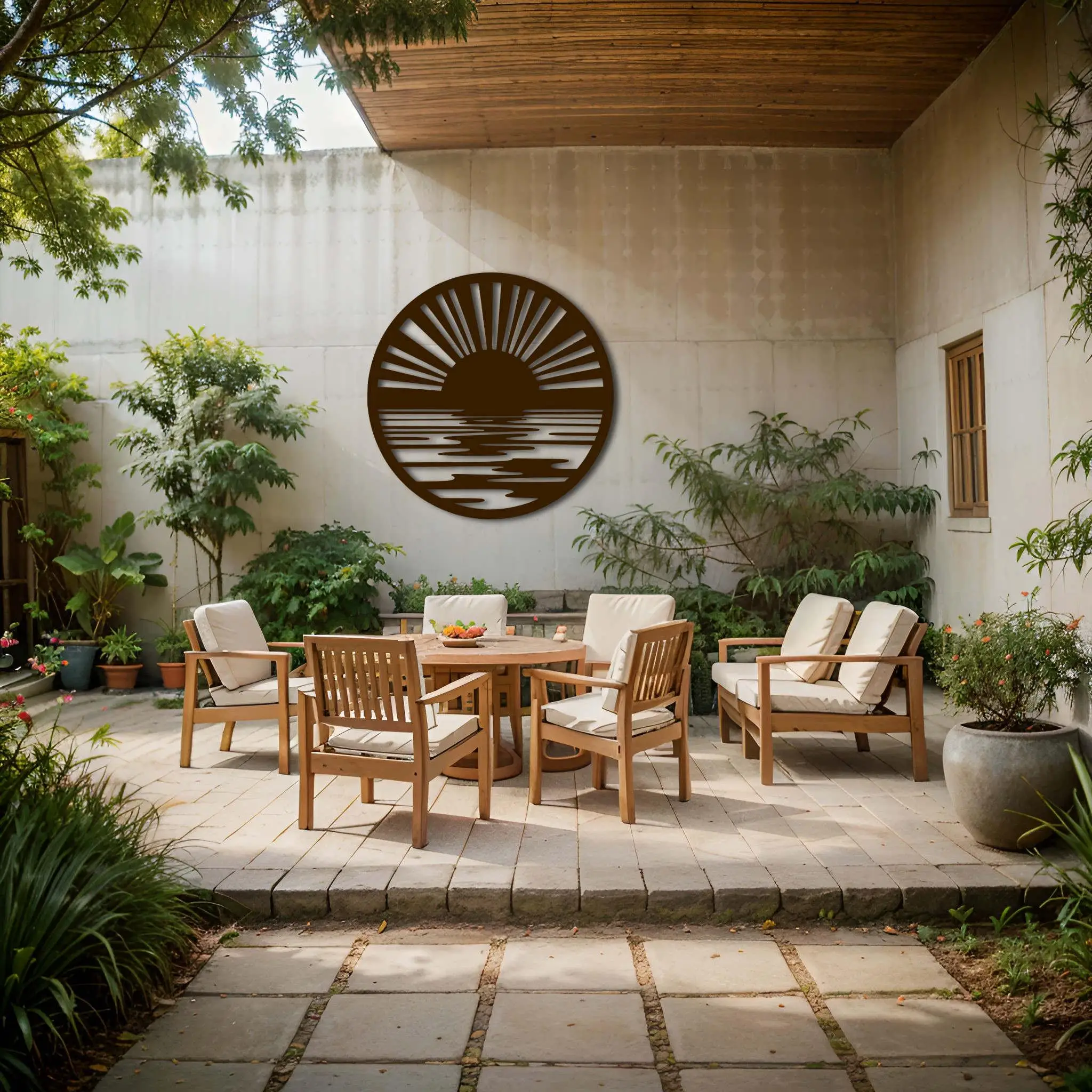 Personalized Minimalist Sunset Metal Wall Art: Round Indoor/Outdoor Decor