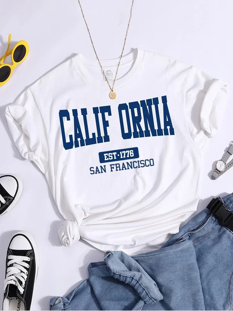 California Est1776 San Francisco Print Woman Tshirts Essential Sport Casual Top Tees Soft Comfortable T-Shirts Street Clothes
