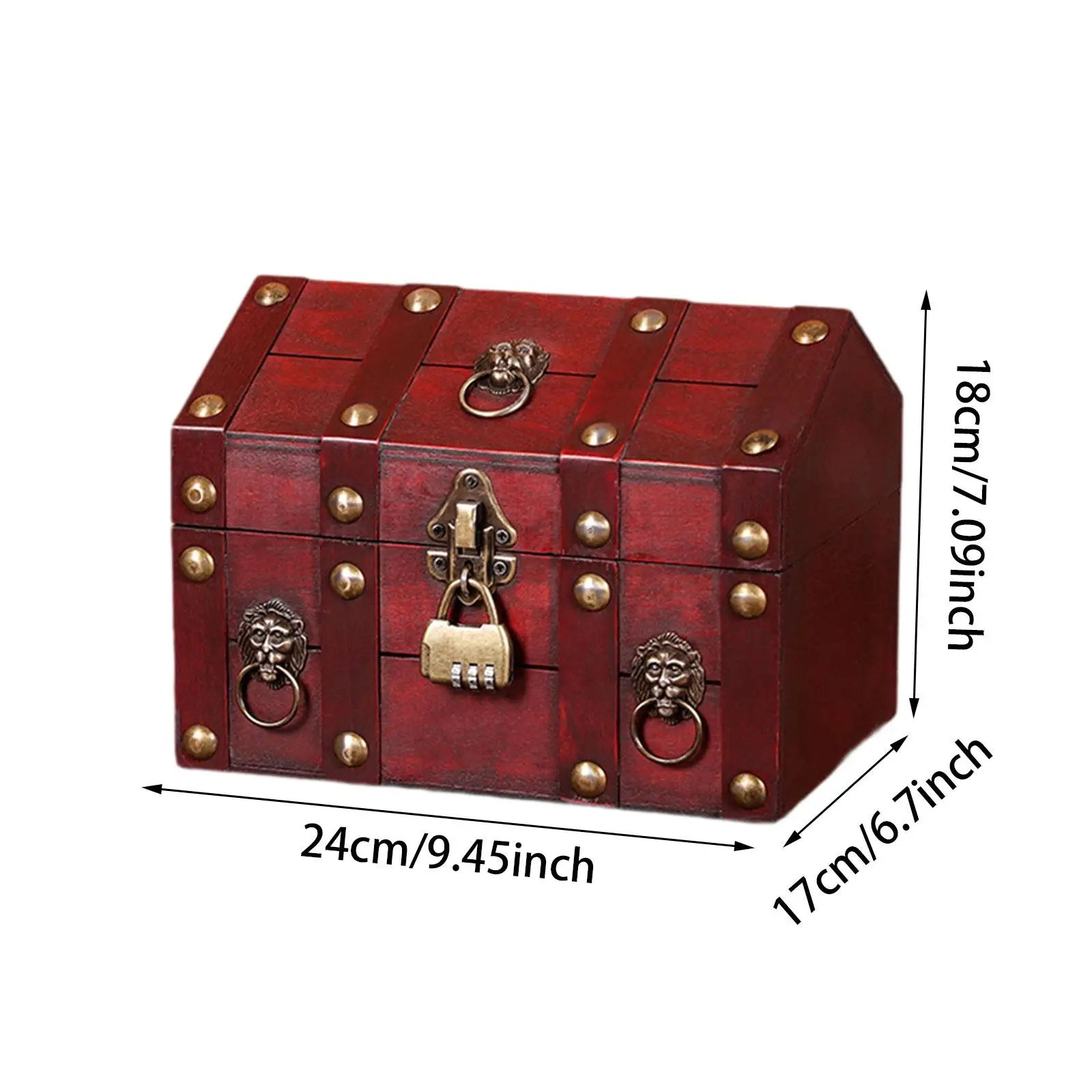 Pirate Treasure Chest with Coded Lock Wood Lockable Unique Trinket Box Vintage Design Decorative Storage Box Jewelry Box