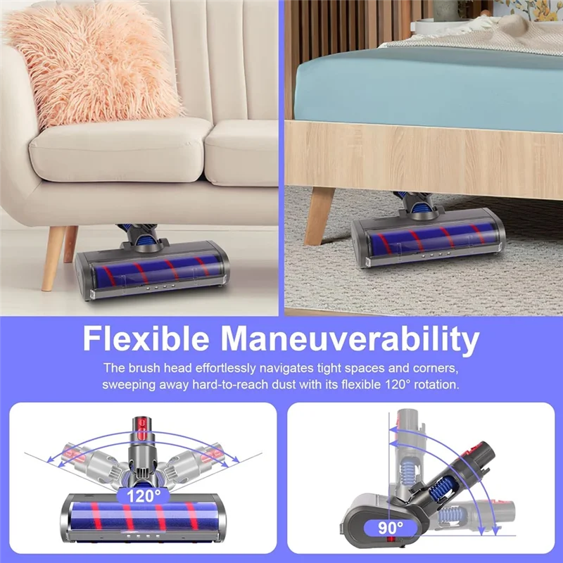 BAAN-فرشاة أرضية كهربائية مرفقة لدايسون V7 V8 V10 V11 G5 رأس فرشاة دوارة ناعمة للأرضية مع أضواء غبار LED