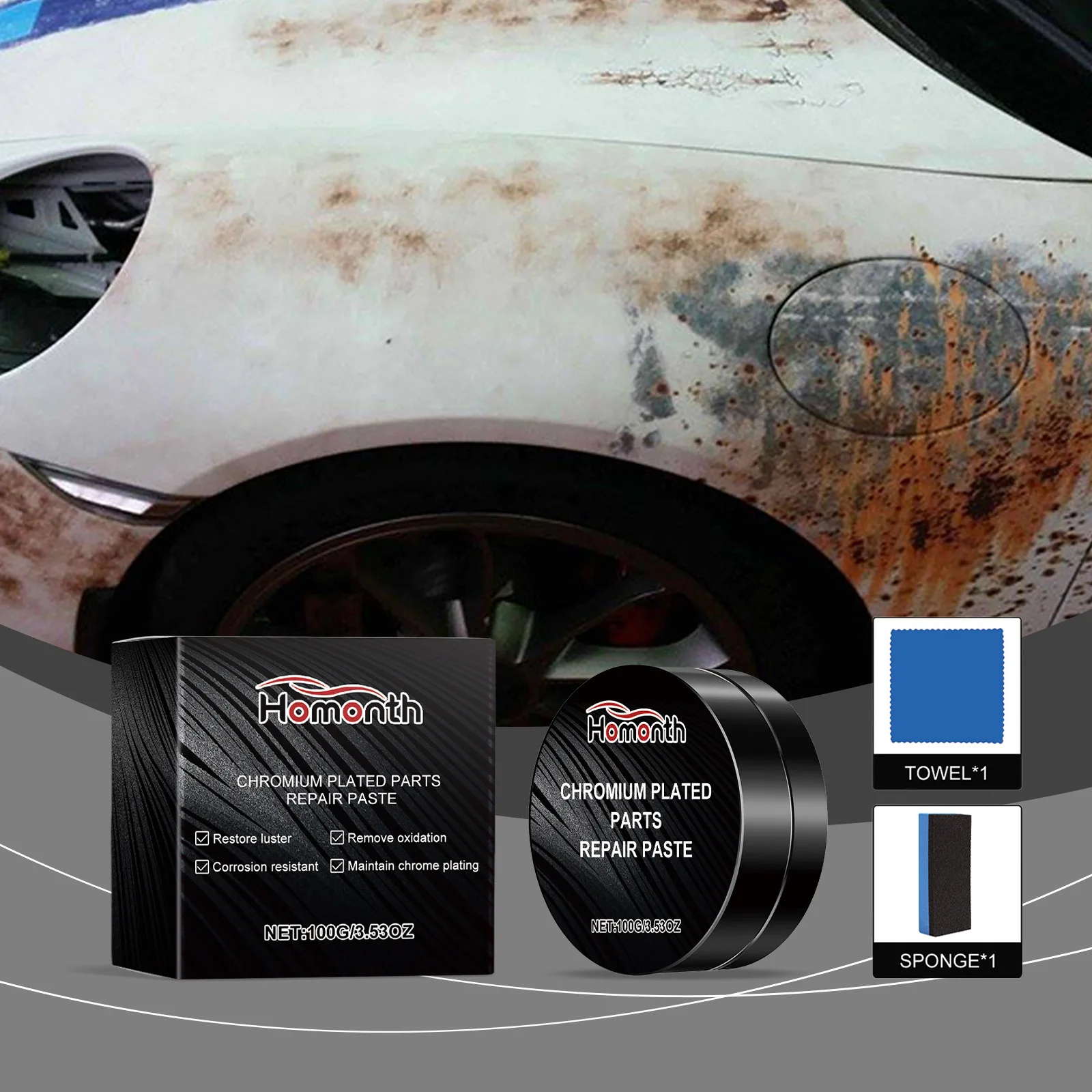 

Chrome Care & Restoration Cream - Polishes Metal Surfaces Restores Shine Enhances Adhesion Even Coating Chrome Renewal