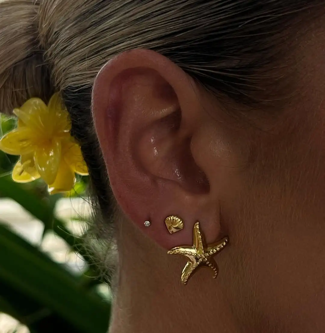 Exquisite 3-Pair Earring Set Shell Starfish Ear Studs Stackable Earrings Party Gift Women's Accessories