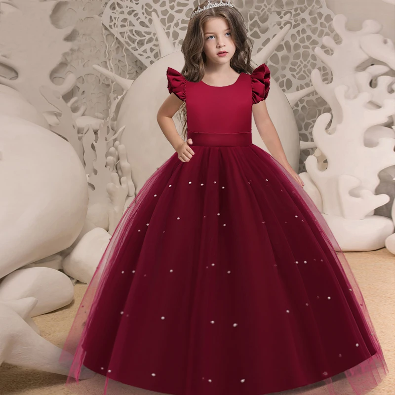 Pageant Kids Long Bridesmaid Dress For Girls Children Costume Prom Princess Dresses Vestido Flower Girl Big Bow Party Gown