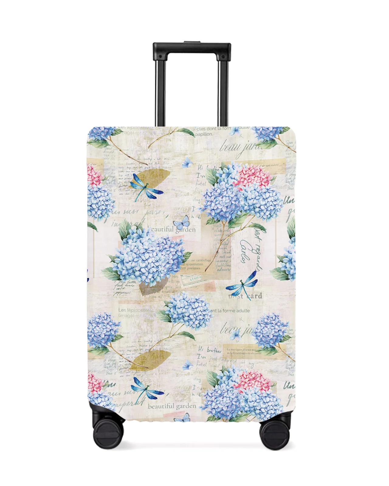 Spring Hydrangea Flower Dragonfly Vintage Luggage Cover Stretch Baggage Protector Dust Cover for 18-32 Inch Travel Suitcase Case