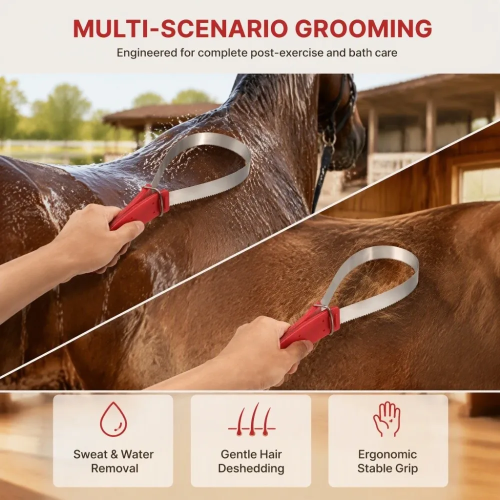 Steel Blade Shedder Scraper Tool Single Blade Design 30 cm × 9.2 cm Dimension Horse Grooming Scraper Red Plastic Handle