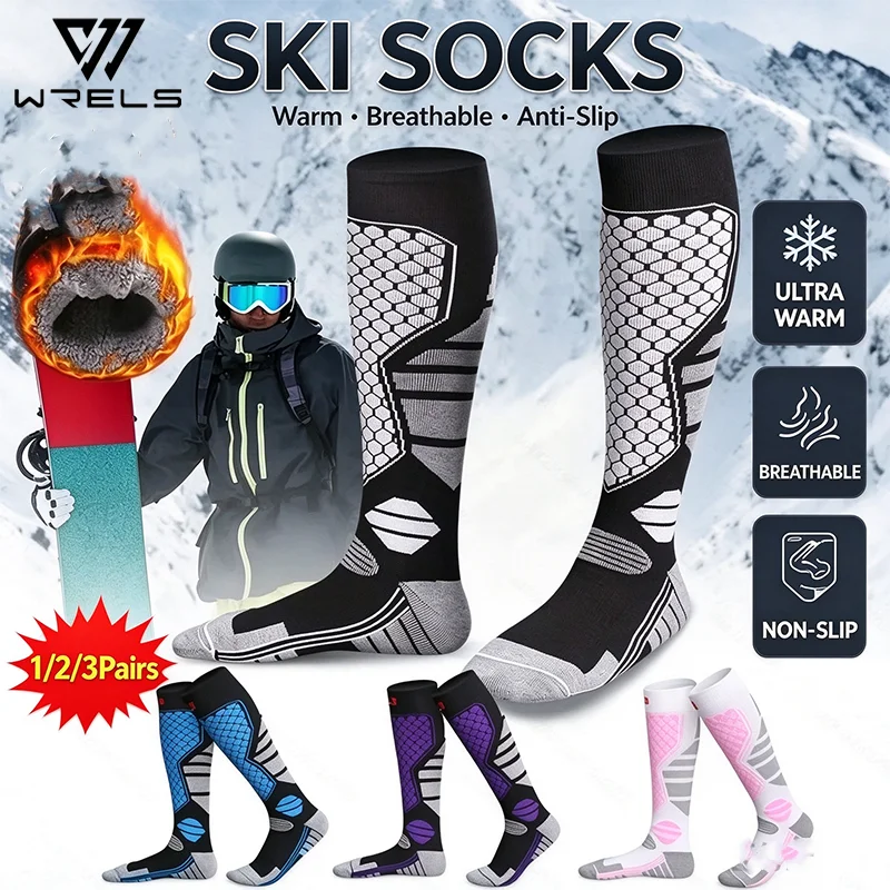 Compression Skiing Socks Winter Thickened Anti Slip Breathable Knee High Socks Moisture Wicking Snowboard Hiking Warm Socks