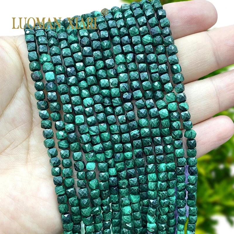 4x4mm Natural Stone Faceted Cube AA Malachite Square Spacer Beads for Jewelry Making Diy Earrings Bracelet Charms Accessories