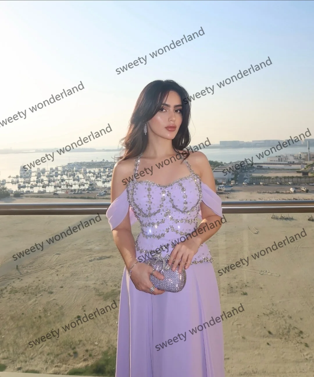 Prachtige kristallen avondjurken A-lijn pailletten galajurk halternek bruiloft jurk op maat gemaakte formele vestidos