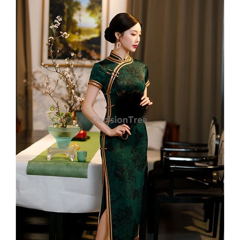 

2025 г., винтажное традиционное платье Ципао в китайском этническом стиле, элегантное темпераментное женское повседневное Cheongsam, модное Ципао с разрезом