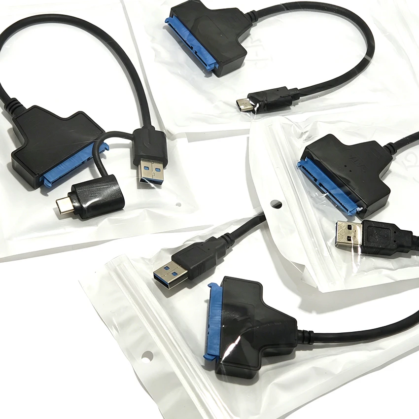 SATA to USB 3.0 / 2.0/Type C Cable Up for 2.5 Inch External HDD SSD Hard Drive SATA 3 22 Pin Adapter USB 3.0+TypeC to Sata Cord