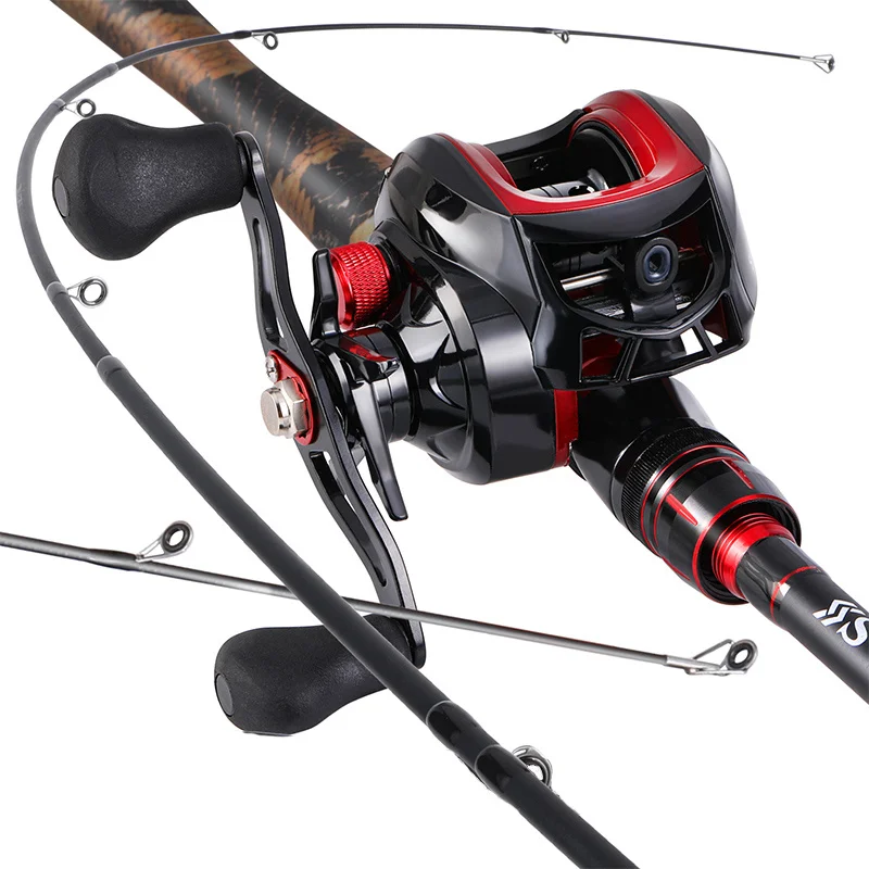 Sougayilang Fishing Rod and Reel Combos 1.98M Carbon Fiber Pole 17+1BB 7.1:1 Baitcasting Fishing Reel Sets Drag Power 5KG Tackle