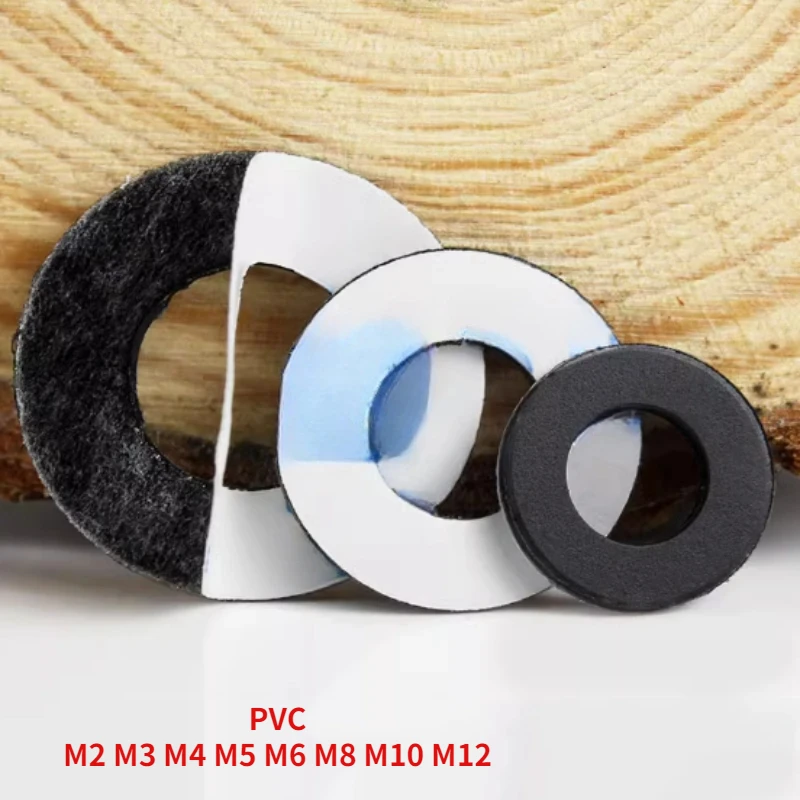 M2 M3 M4 M5 M6 M8 M10M12 Single Sided Adhesive Backed PVC Black Flat Gasket Adhesive Plastic Round Washer Insulating Hard Washer