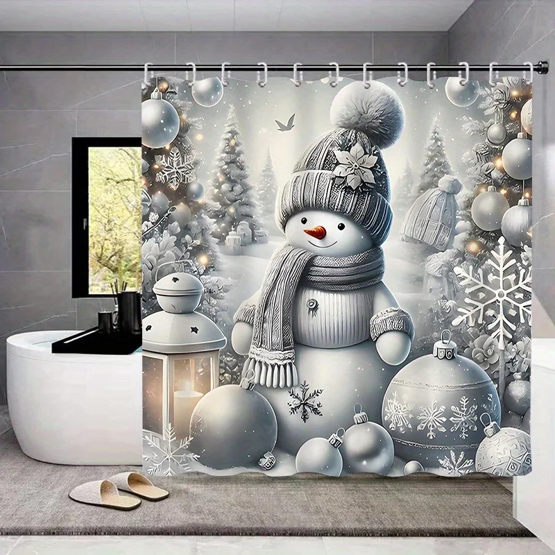 Christmas tree snowman waterproof bathroom set with anti-slip mats, toilet cover, and water-resistant polyester fabric drape Inc