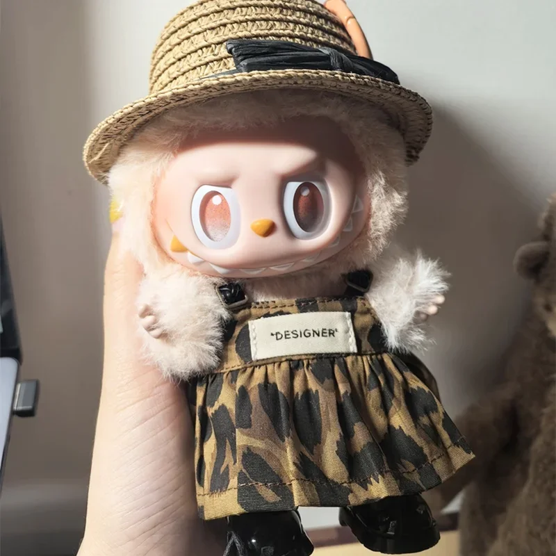 ملابس الدمية الصغيرة إكسسوارات الزي لـ 15-17 سنتيمتر Ropa Labubu و10 سنتيمتر دمية القطن ليوبارد طباعة تنورة قبعة حذاء الملابس