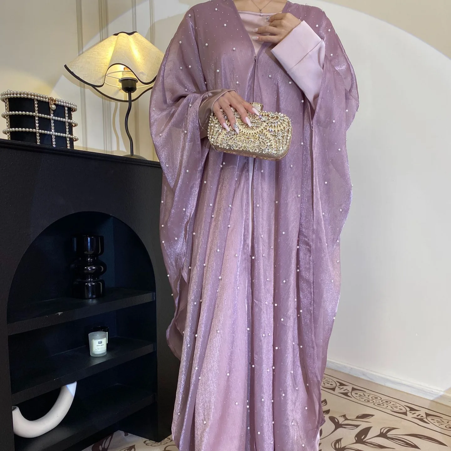 Vestidos Abayas musulmanes, traje para mujer, Vestidos de fiesta eid, conjuntos de 2 piezas de perlas, Ramadán, Marruecos, Dubái, vestido largo árabe, conjunto de caftán
