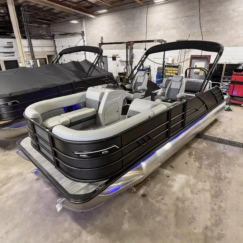 2026 New Aluminum Pontoon Boat 22ft with Foldable Bimini Top LED Navigation Lights for Family Fishing Cruising