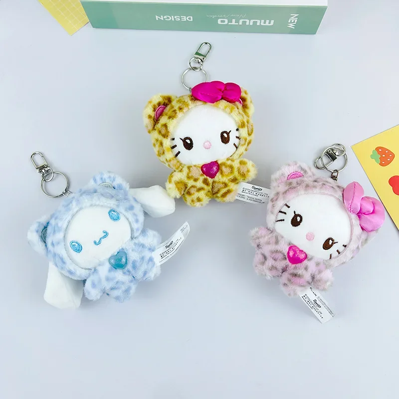 Kawaii Hello Kitty Melody Doll Keychain Sanrio Anime Kuromi Cartoon Leopard Print Kt Pendant Toys Zipper Decoration Girl Gifts