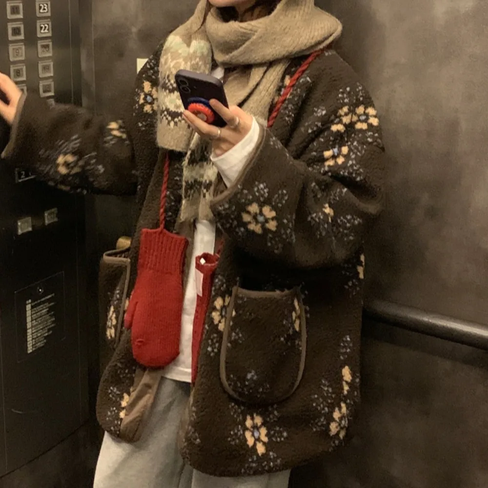 Retro Chic Winter Faion Patchwork Pelliccia di agnello Misto cotone Caldo versatile Cappotto in cotone Jaet Coreano Sle Loose Fit Lungo Sve