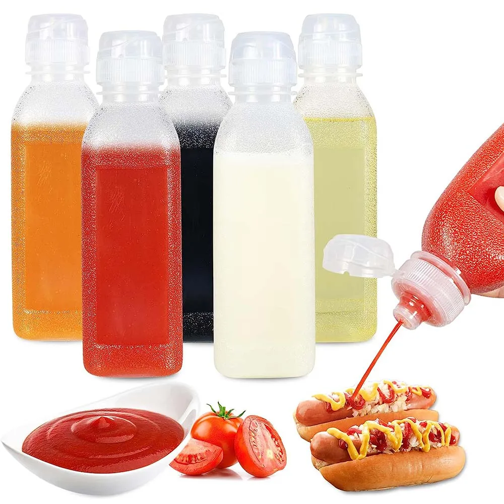 5 PACK 10/16oz Condiment Squeeze Bottles with Flip Top Cap Hot Sauce Bottles Squeeze Perfect For Condiments, Oil, Icing, Liquids