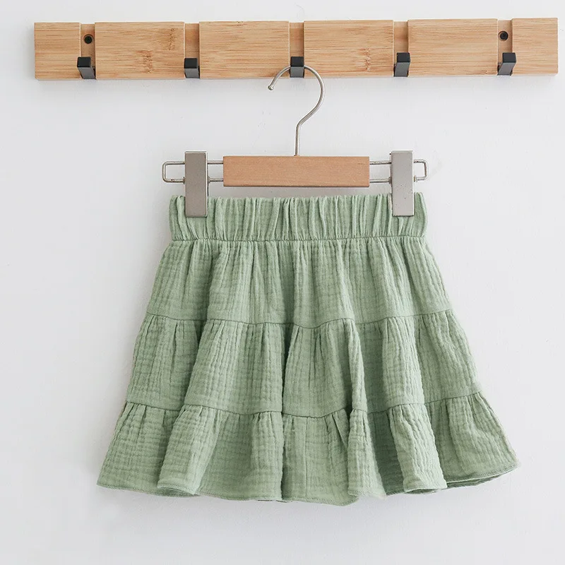 

100% Cotton Girls Ruffle Skirt 2022 Summer New Toddler Baby Girl Casual Solid Sweet And Cute Children's Mini Skirts