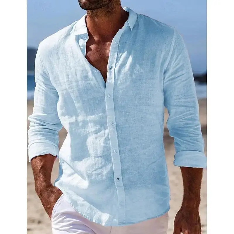 

Casual Cotton Linen Long Sleeve Collar Shirt for Men Summer New Style Citywalk Easy Care Non-iron Treatment Cleanfit