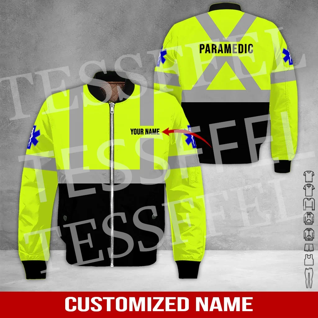 Custom Name Cosplay EMS EMT Medical Paramedic Nurse Worker Retro 3DPrint Harajuku Winter Windbreaker Warm Coat Bomber Jacket A