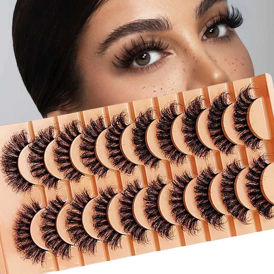 ふわふわの 3D カールした乱雑な長いホリデーまつげ 10 組。DH ストライプが施され、ゴージャスで魅力的なセクシーな外観を演出します。