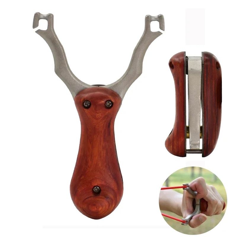 

Foldable Curved Handle Slingshot Wooden Handle + Metal Bow Stainless Steel Folding Slingshot Outdoor Hunting Shooting Toy