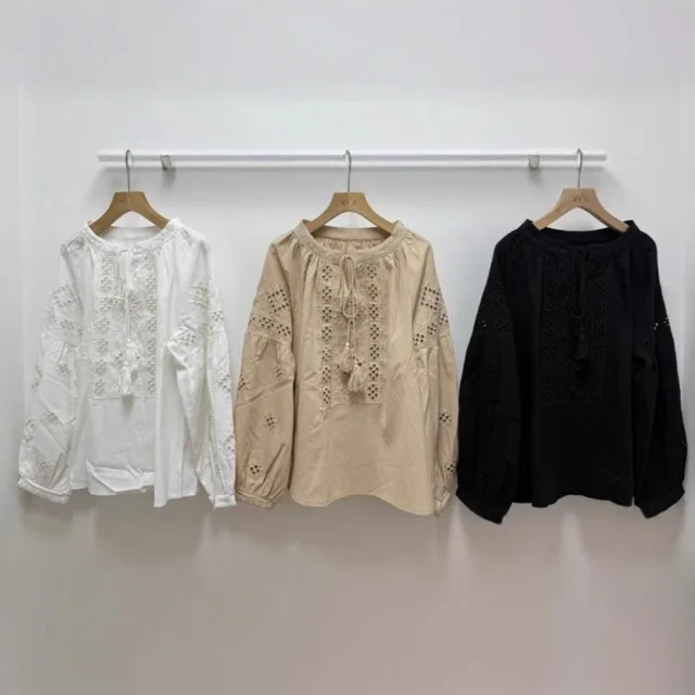 

Ретро национальный стиль, новая китайская рубашка с рукавами-фонариками, женская весенне-осенняя повседневная рубашка с кисточками в богемном стиле, полые пляжные топы с вышивкой