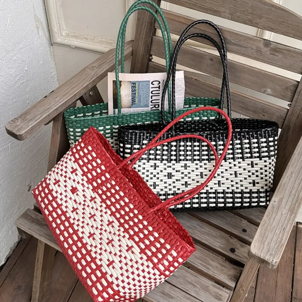 

Hollow Out PVC Vegetable Basket Bag Bohemian Style Waterproof Beach Tote Bag Vacation Style Large Capacity Beach Bag Shopping