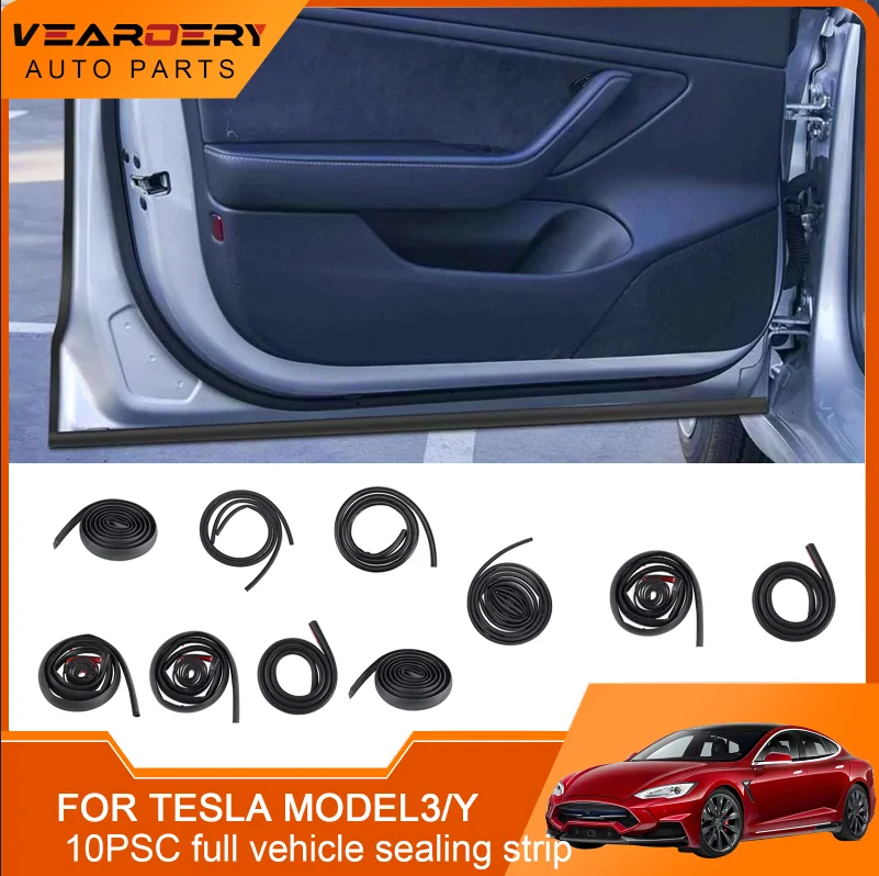 10Pcs Front /Rear Door Truck AB Pillar Soundproof Rubber Weather Seal Strip Noise Reduction Door Seal Kit For Tesla Model 3