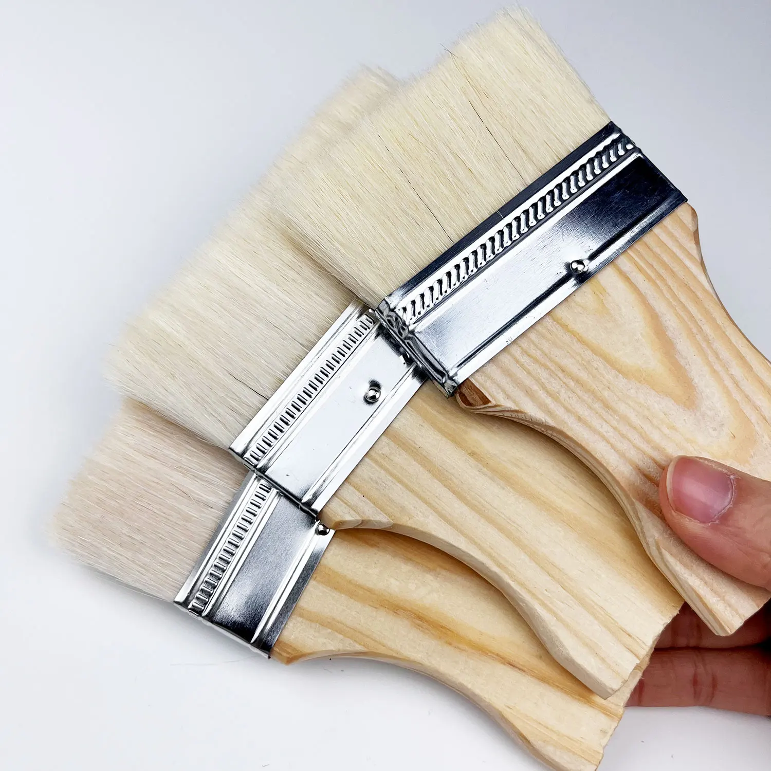 3-Pack Flat Paddle Paint Brushes with Triangular Poplar Handle, Mixed Material, 3/4/5 Inch, for Oil and Acrylic Paints