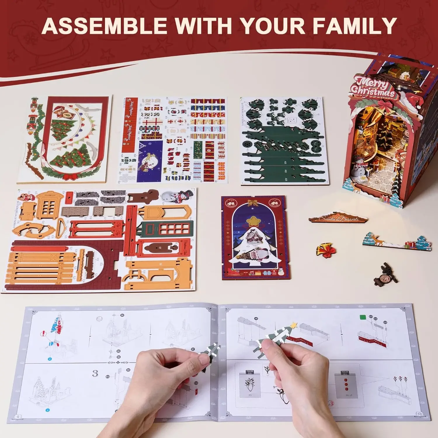 Book Nook Kit DIY Miniature Dolls House Kit 3D Wooden Puzzle Decoration Gift with LED Lights Christmas Street and House